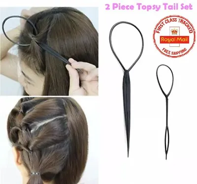 2pcs Black Pink Topsy Tail Hair Braid Ponytail Maker Styling Tool Hair Maker • £1.99