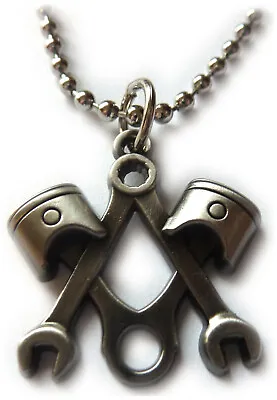 Piston Masonic Wrench Mechanic Harley Indian Antique Nickel Pendant Necklace • $12.99