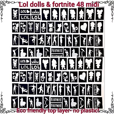 £4.99 • Buy Lol  Fortnite Glitter Tattoo Stencils 48 Midi Facepainting Glass Paint Fabric