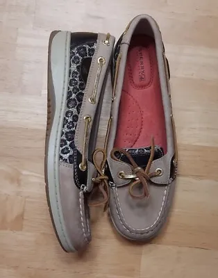 Sperry Top-Sider Angelfish Sequined Leopard Print Boat Shoes Tan Womens 7.5 • $39.99