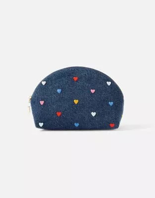 New With Tags Accessorize Heart Print Denim Make Up Bag • £8.99