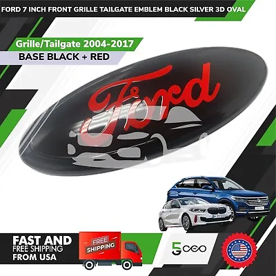 $22.99 • Buy Ford 7 Inch Front Grille Tailgate Emblem Black Red  3d Oval Oem