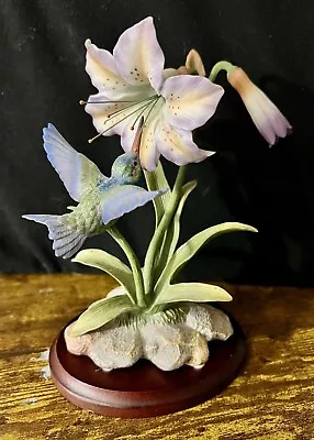 Maruri Bisque Porcelain Broad Billed Hummingbird With Amaryllis 1995 H-9526 • $120