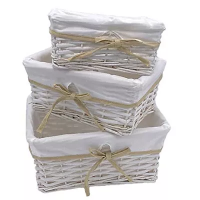 White Wicker Storage Basket With Lining Xmas Baby Shower Gift Hamper Basket • £7.98