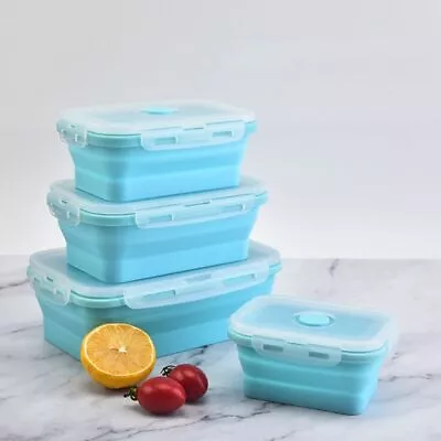 Microwavable Collapsible Silicone Food Container Food Storage Box  Camping • £6.11