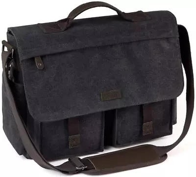 Messenger Bag For Men VASCHY Vintage Water Resistant Waxed Canvas Satchel 15.6- • $140.95