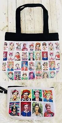 $22 • Buy 2 Piece Set 1 Frida Kahlo Tote Bag 12x14 Inches 1 Zipper Bag