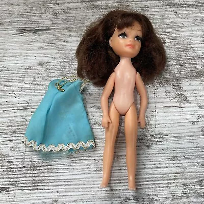 Vintage UD Co Doll. 1967 5” Blue Dress Brunette Eye Lashes • $12