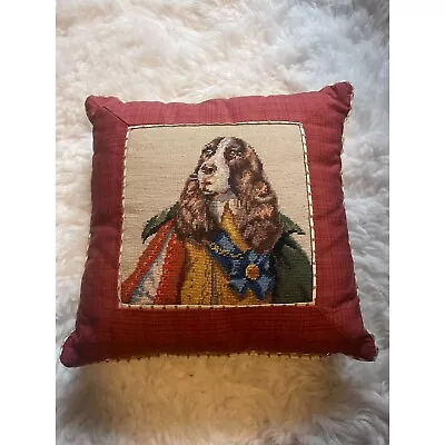 Vintage Needlepoint Pillow Spaniel Dog 14 Inch Square • $125