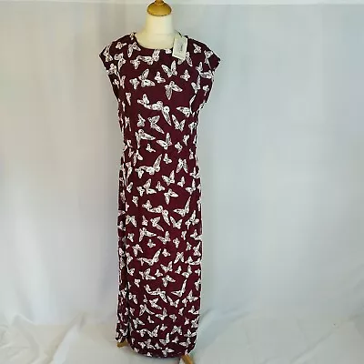Yumi Maxi Butterfly Burgundy White Wine Dress Chiffon Lace Lined New UK 12 • £8.99