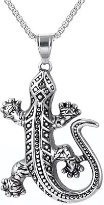 Cy Trendy Men's Stainless Steel Crawling Lizard Pendant Necklace 24  Box Chain • $13.29