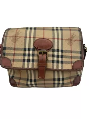 BURBERRY Vintage LEATHER Classic Nova Check BEIGE Shoulder BAG • $1