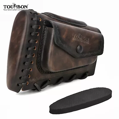 TOURBON Leather Recoil Pad Rifle Cheek Rest Riser Gun Stock Protector Ammo Pouch • $96.02