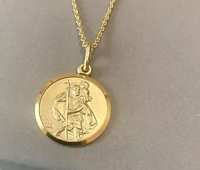 Ladies Heavy Gold Over Sterling Silver Large SAINT CHRISTOPHER Free Engraving • £39.95