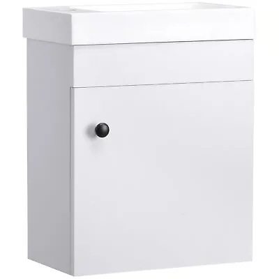 Kleankin Bathroom Vanity Unit With Basin Wall Mounted Wash Stand White • £69.99