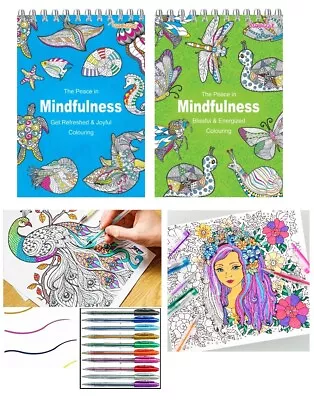 ADULT COLOURING BOOK SET Spiral Mindfulness Relaxing Anti-Stress 90 Patterns • £2.70