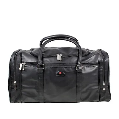 Travel Bag Holdall Black Leatherette Weekend Holiday Overnight Gym Duffel SALE • £29.50