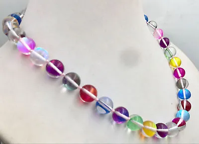 6/8/10/12mm Multicolor Gleamy Rainbow Moonstone Round Gems Beads Necklace 18''  • £5.99