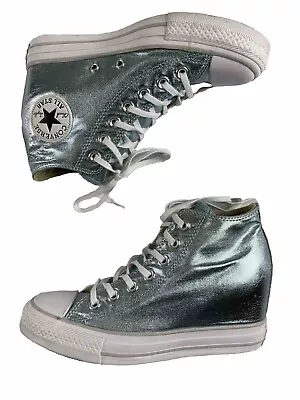 Converse CTAS Womens Lux Mid Hidden Wedge Heel Metallic Blue 556780C Size 8 • $99.99