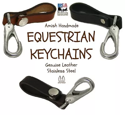 EQUESTRIAN LEATHER KEYCHAIN Heavy Duty Stainless Steel Halter Clip Key Ring USA • $24.97