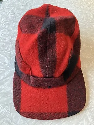 Vintage Red Buffalo Plaid Wool Hunting Hat Woolrich ? Size 7 1/8 • $14.99