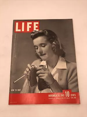 Vintage Life Magazine November 24 1941 How To Knit Unconquerable China • $25.65