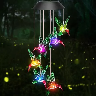 Hanging Colour Changing Solar Powered LED Hummingbird Lights Garden Wind Chime • £8.89