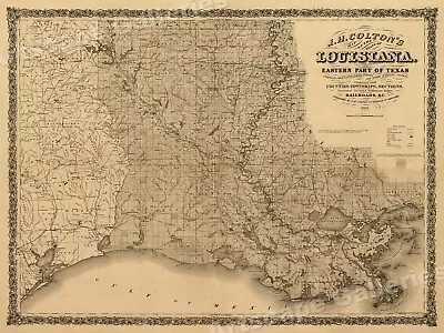 1863 Colton's Map Of Louisiana & Texas Historic Map - 18x24 • $13.95