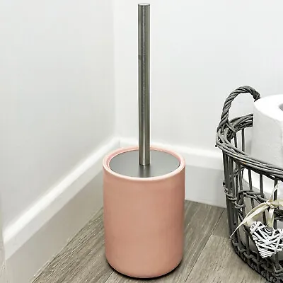 Matt Pink Toilet Brush Holder Ceramic Stainless Steel Handle Pet Cover Bathroom • £17