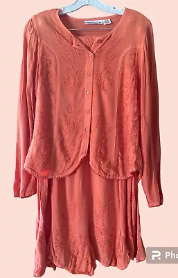 Womens Serengeti Fashion Catalog Medium 2 Piece Blouse Skirt Burnt  Orange Rust • $10