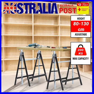 Saw Horse 2pc Pair Steel Foldable Adjustable Work Bench Stand 200kg Capacity • $85.89