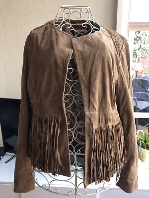 $105 • Buy QUALITY LEATHER Massimo Dutti Goat Leather Suede Fringe Jacket Size XS