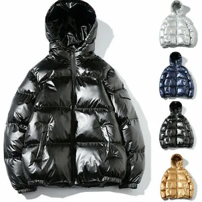Men's Winter Wram Coat Shiny Hooded Cotton Jacket Bubble Puffer Casual Overcoat • $34.99