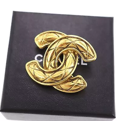 CHANEL CC Matelasse Used Pin Brooch Gold Plated France 1153 Vintage #CG854 M • $1008.72