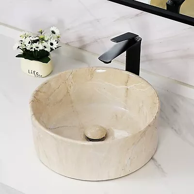 16'' Marbling Round Vessel Sink With Pop Up DrainBathroom Ceramic Vessel Sink • $59.99