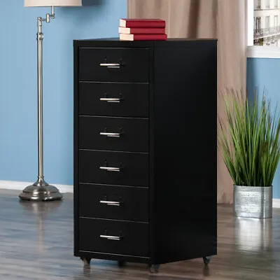 Mobile Metal Office Filing Cabinet 6 Drawers Storage Cupboard Side Cabinet Black • £55.95