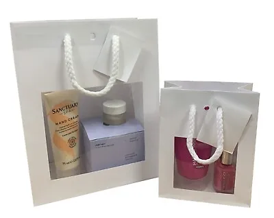 White Gift Bags With CLEAR WINDOW Product Display Candle Jar Favour Bag 2 SIZES • £2.99