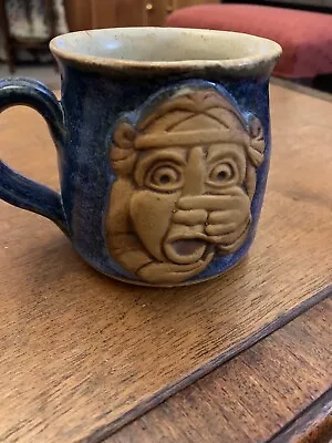 Ugly Face Blue Pottery Mug • £2.50