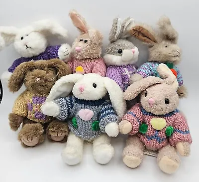 Lot Of 7 Vintage 1988 Chrisha Playful Plush Posable Bunnies Wearing Sweaters • $34.99