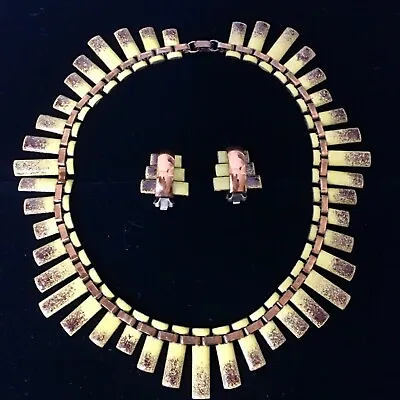 Rare Matisse Copper Necklace Earrings Set  Peter Pan  Mid Century 1950s  • $115