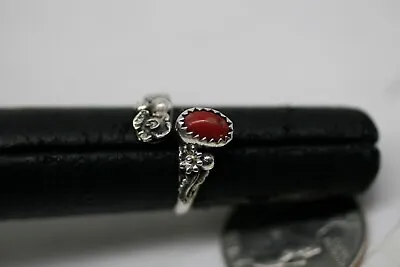 Old Pawn Navajo 925 Sterling Silver Coral ADJUSTABLE Ring Size 5.5 • $35