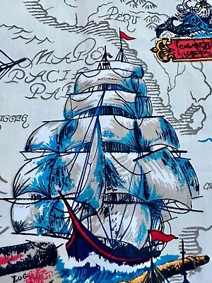 Nautical Coastal Sailor Fisherman Wharf Novelty Barkcloth Vintage Fabric • $74.99