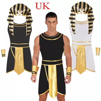 Mens Halloween Pharaoh Costume King Royal Egyptian Role Play Outfits Shiny Dress • £18.99