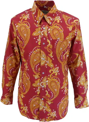 Mens 70s Deep Red Psychedelic Paisley Shirt • £39.99