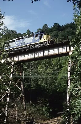 B: Original Slide CSX CSXT SD40-2 #8158 On Bridge - Habersham TN 1990 • $2.95