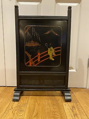 Japanese Screen Fire Antique 1920’s Decorative Guard Chinoiserie Hand Painted • £75