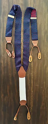 Vintage Dooney & Bourke NAVY Red Dot Suspenders Braces Leather Trim Made In USA • $28.80