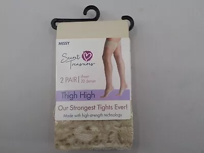 £5.95 • Buy Secret Treasures 2 Pair Thigh High Sheer Tights Missy Size Beige Lace Top Nwd