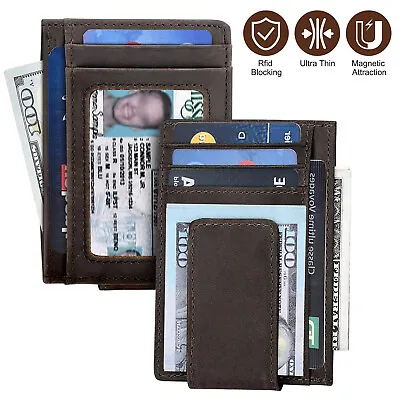 Men Leather Magnetic Front Pocket Wallet Money Clip Slim ID Credit Card Holder • $12.48