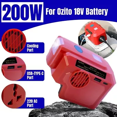 For Ozito 18V Battery To AC 220V 200W Portable Power Inverter With Light Type-C • $87.99